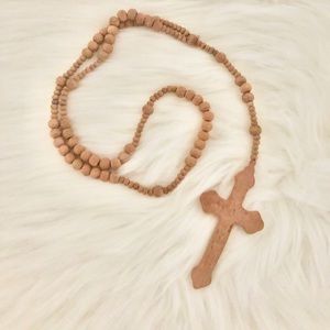 Vintage Wooden Rosary Necklace and Cross